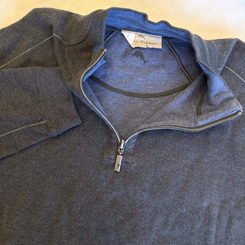 Tommy Bahama XL Reversible Golf Sweater 1/4 Zip Pullover‎ Gray Blue Mens